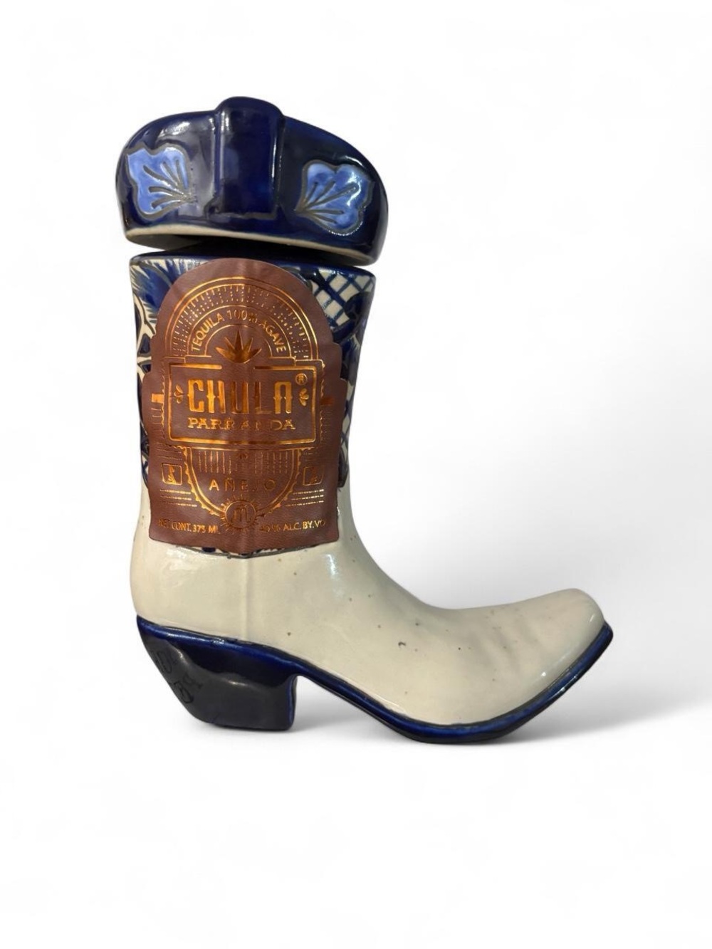 Chula Parranda Añejo Tequila Ceramic Cowboy Boot Decanter Bottle - 375ml (Empty)